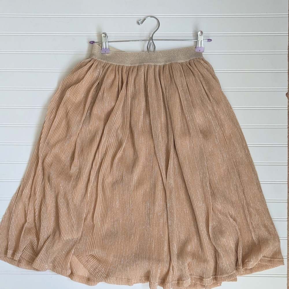 Grace Karin Metallic Rose Gold Pleated Elastic Waist Midi Skirt S - Picture 2 of 9
